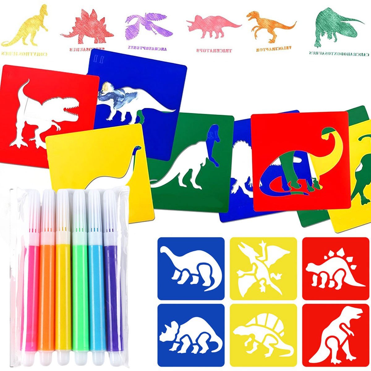 6Pcs Dinosaur Painting Stencil - đánh giá và giá Art Craft Dinosaurs