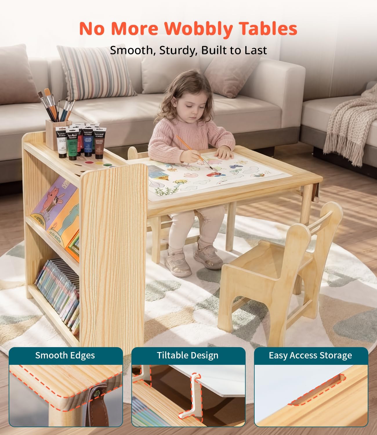 Kids Wooden Art Table 2 Chair  - đánh giá và giá Art Craft Toddler